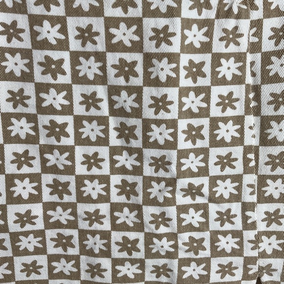 Altard State Womens Small Tan & White Checkered Flower Mini Skirt Zip Back - Picture 3 of 8